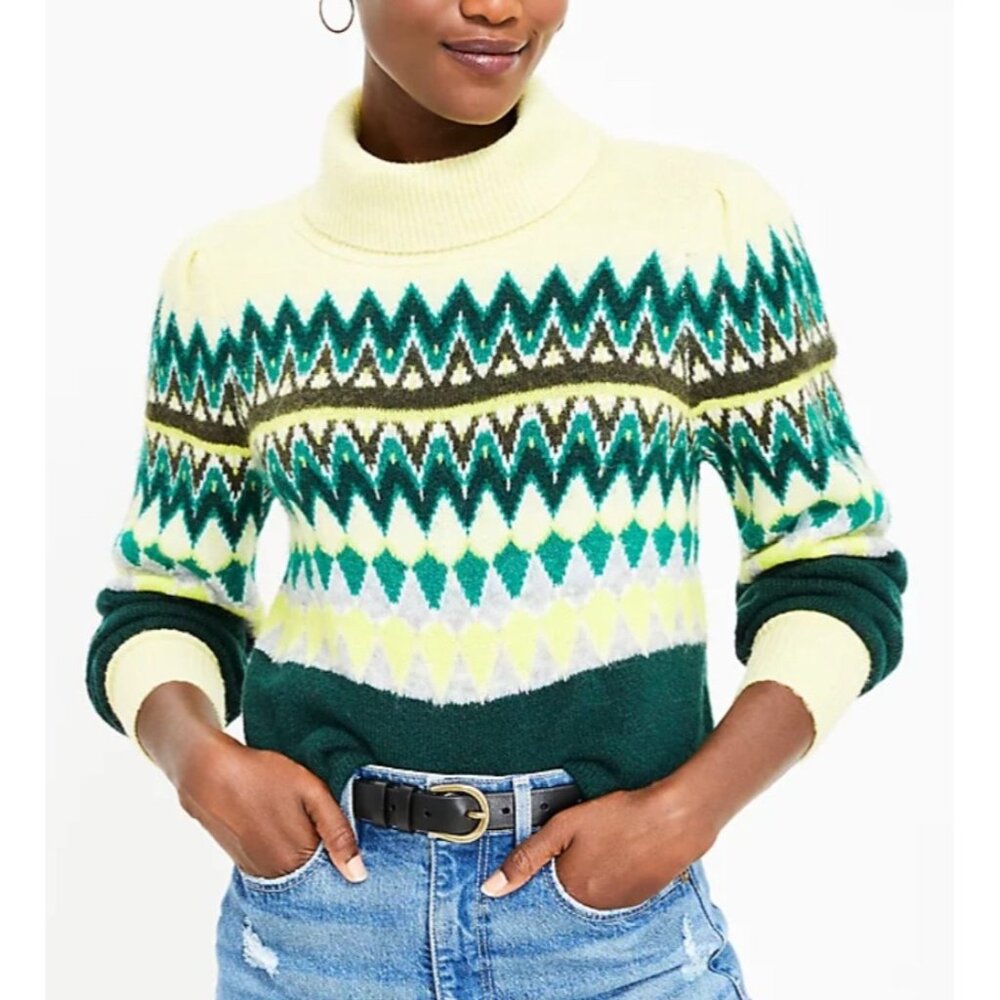 LOFT Women Chevron Stitched Turtleneck Sweater SMALL